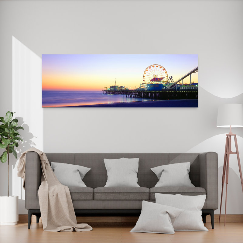 Santa Monica Pier at sunset California 1 Piece Wrapped Canvas Panoramic Wall Art, 50.8 cm H x 152.4 cm W