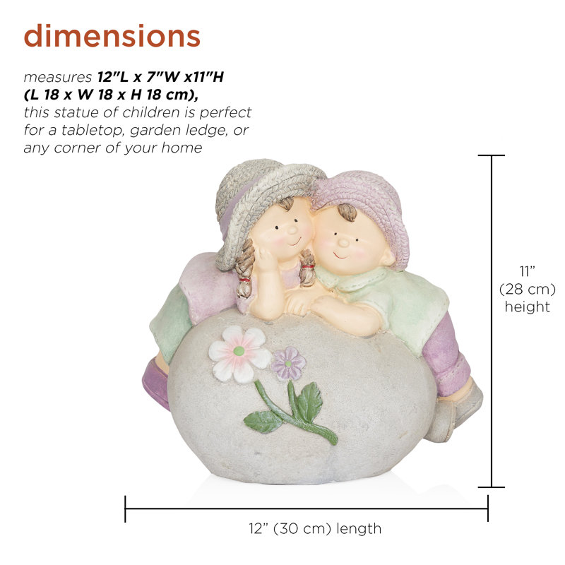 11"H Children Leaning on Stone Garden Statue