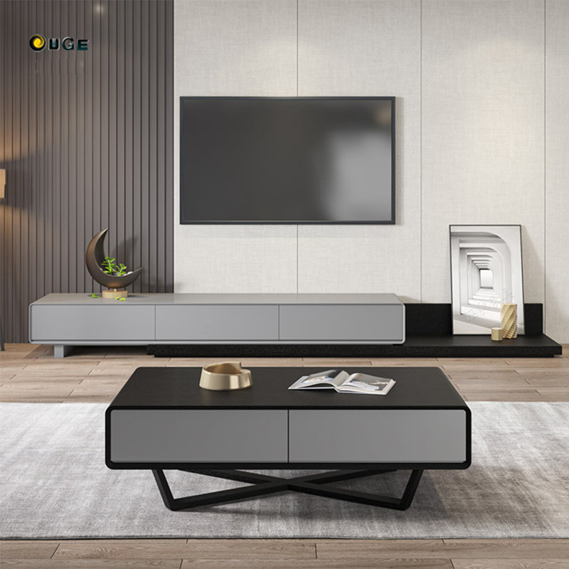 Une table basse d'angle à quatre tiroirs minimaliste, H 15,74 po x L 51,18 po x l 27,55 po, Noir