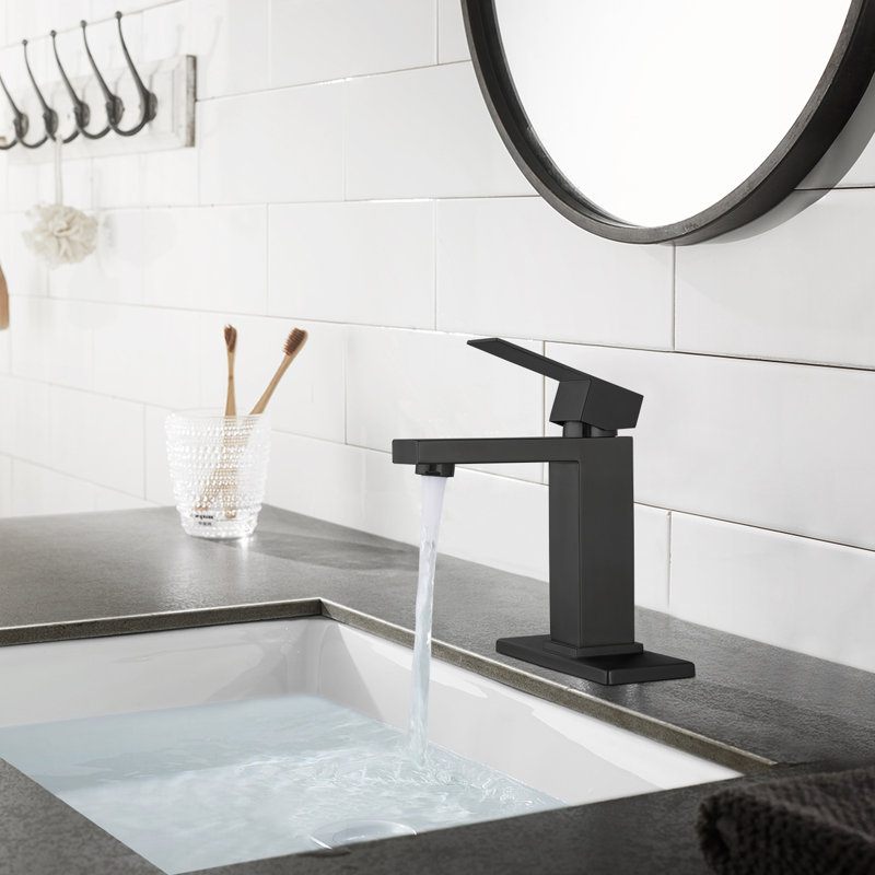 Robinet pour salle de bain à un trou et poignée simple, Noir mat