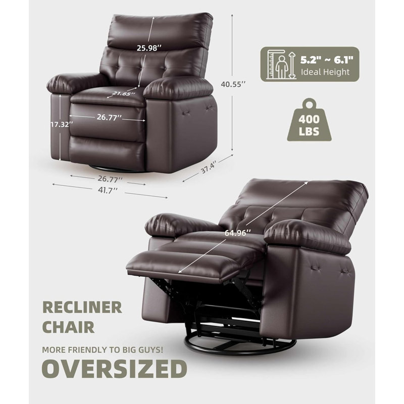 360° Rocker Swivel Recliner, Oversized Wide, Espresso