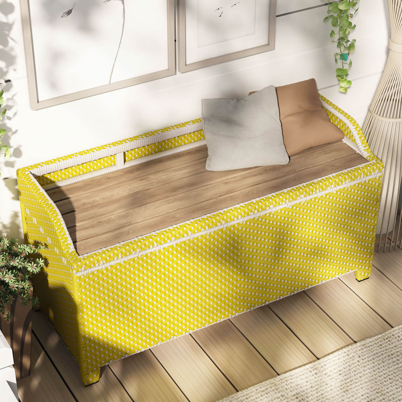 Banc de rangement en osier Angelah Tides, Jaune