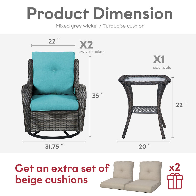 Fauteuil oscillant d'extérieur en osier Tonry, Turquoise