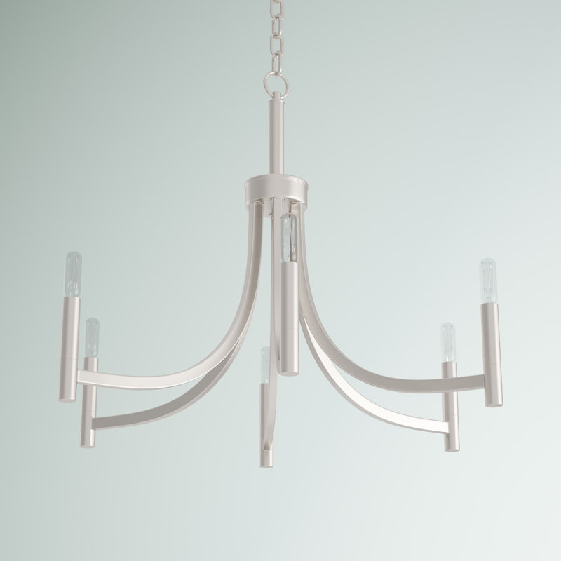Lustre style chandelier 6 lumières Crumrine, Nickel satiné