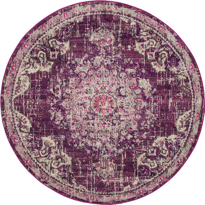 Tapis mauve de style oriental Pennylane, Rond 3 pi 3 po