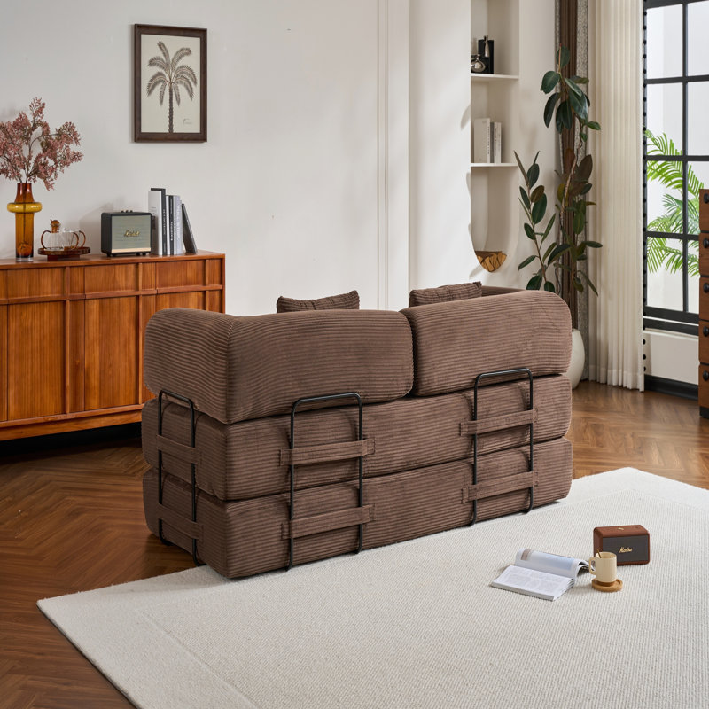 Canapé-lit convertible avec coussin cylindrique, canapé-lit pliant en velours côtelé pour petits espaces, Brown