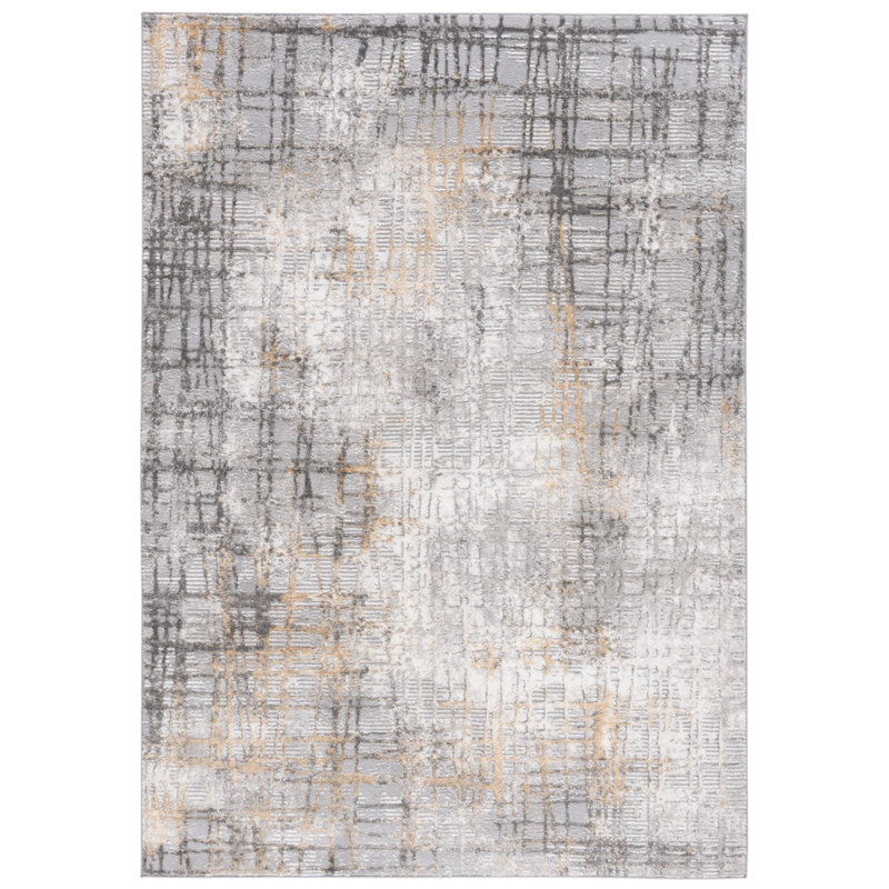 Tapis intérieur / extérieur gris clair / doré Milstein, Rectangle 5 pi 3 po x 7 pi 6 po