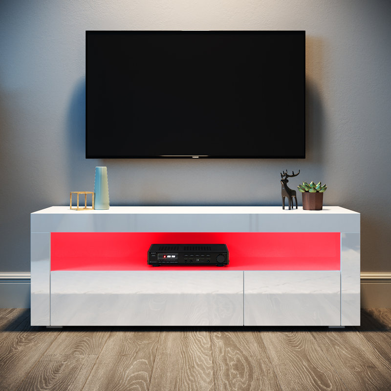 Birdsall 120Lx35Wx45H cm LED TV Stand/TV Cabinet, 2 Flip Doors, RGB Remote, 12W, Particleboard, For 47" TVs, White
