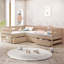 Lit plateforme simple en forme de L avec trois tiroirs de rangement-110527005