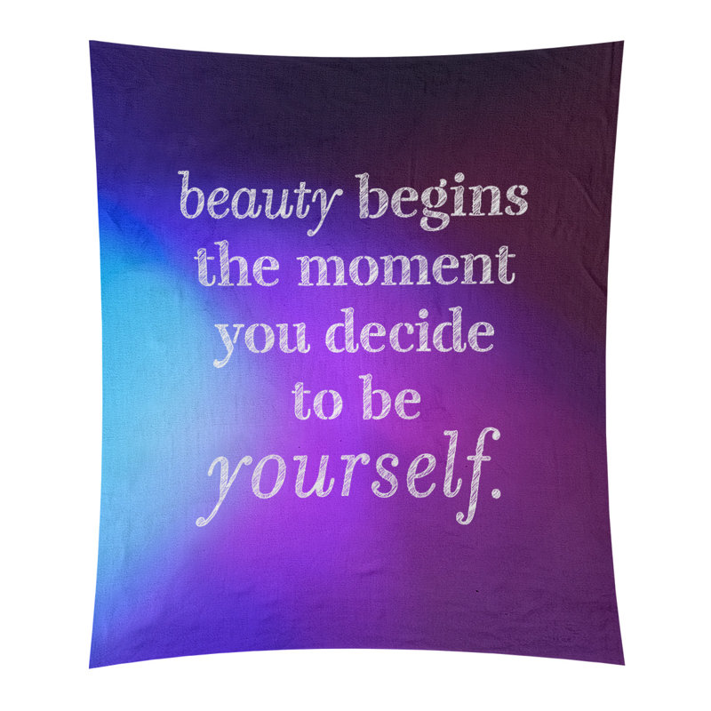 Tapisserie en polyester véritable citation beauté, H 60 po x l 51 po, Bleu / mauve