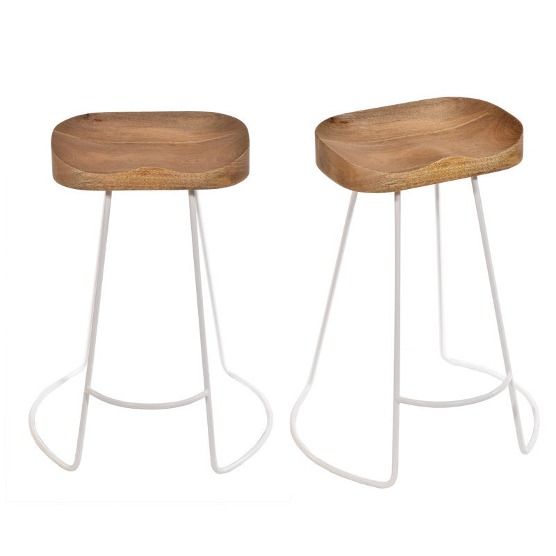 Counter Stool with Metal Frame, Natural/White