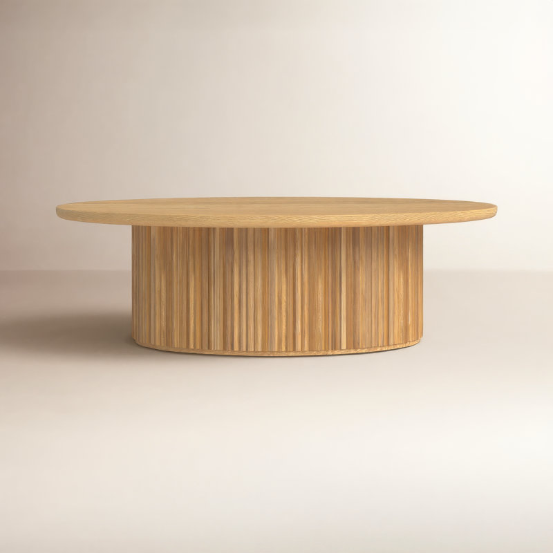 Terra 48L X 28W X 15H Light Brown Wood Oval Fluted Coffee Table, Light Brown 
