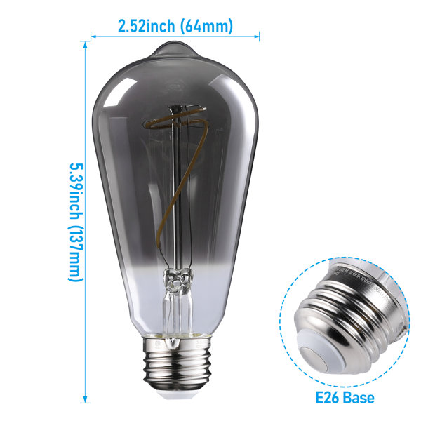 TORCHSTAR ST64 Light Bulb Dimmable, LED Vintage Edison Bulbs, E26 Base 4000K  Cool White, Smoke Gray