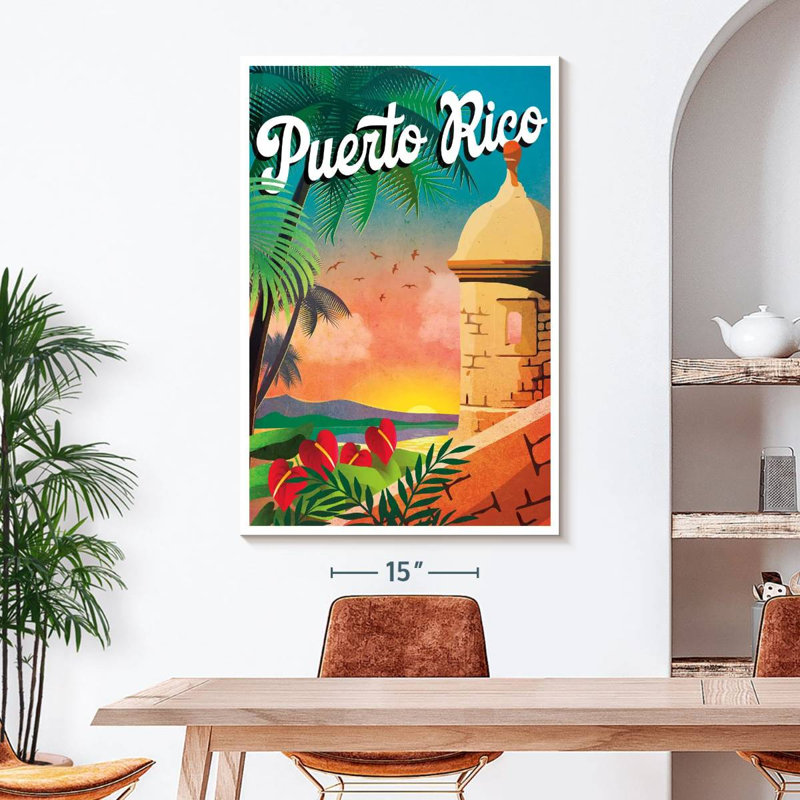 Affiche rétro sur toile Porto Rico, H 48 po x l 32 po x P 1,25 po