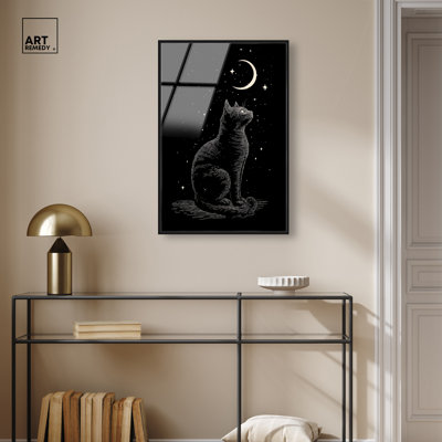 Décoration murale effrayante «Black Cat Parmi les Étoiles» par Art Remedy, cadre noir, 20 x 30