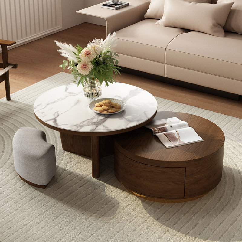 Extendable Pedestal Coffee Table with Storage