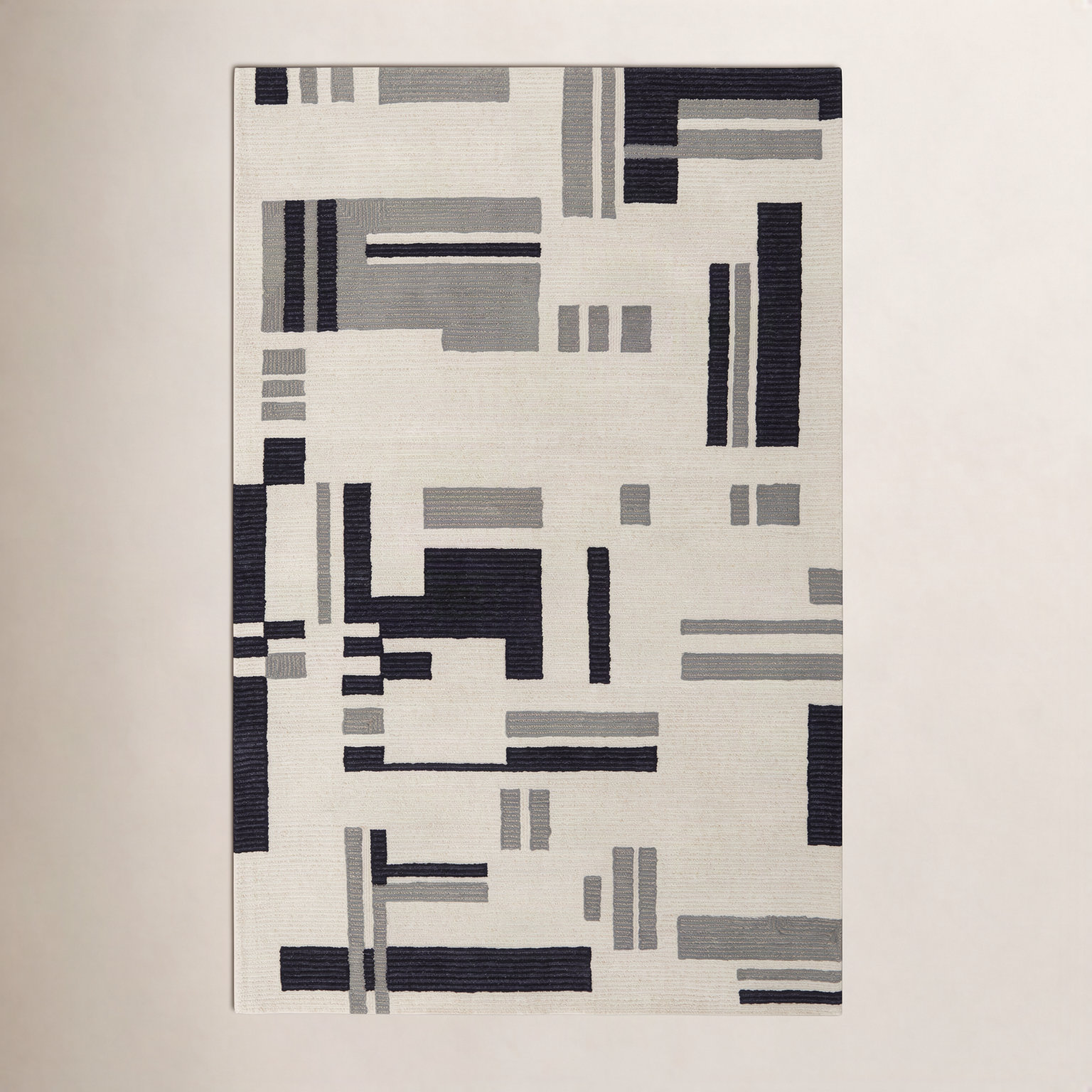 Nya Ivory Black Hand-Tufted Geometric Rug, Rectangle 2' x 3'