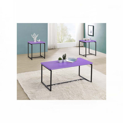 Table basse Kapp, ensemble table basse et table de bout 3 pièces, pieds en tréteaux