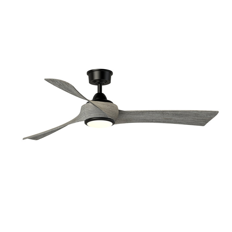 Wrap Custom 56 inch Indoor/Outdoor Ceiling Fan with LED CCT Select Light Kit - Black with Weathered Wood blades, Black