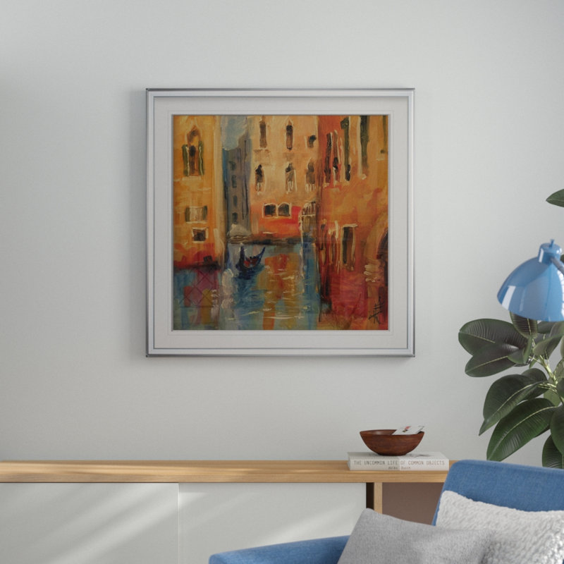 « venice ii », peinture, H 16 po x l 16 po x P 1,5 po, Cadre argenté
