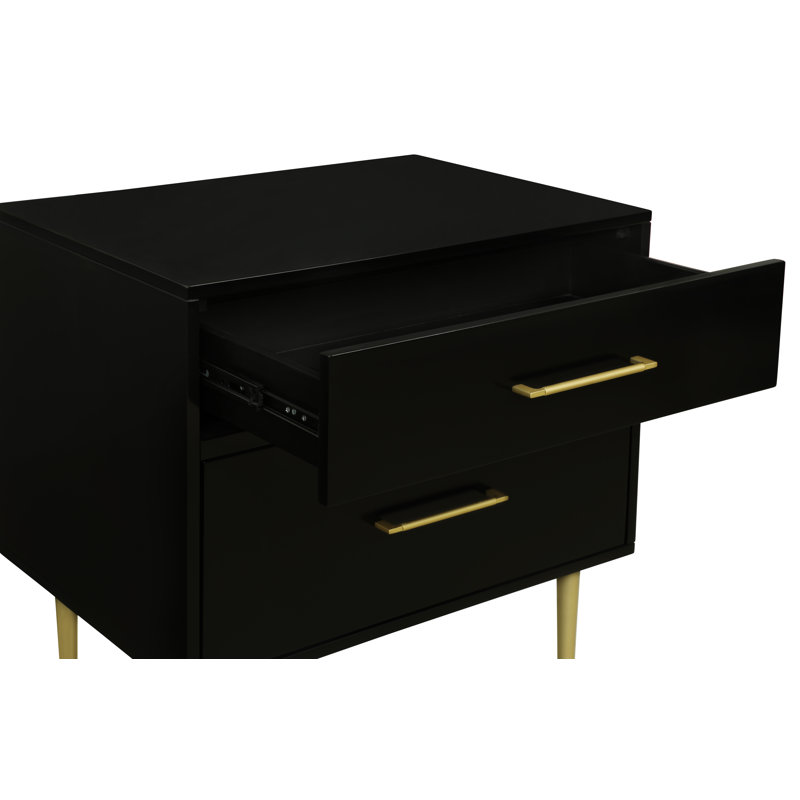 Baugh Glam Two Drawer Nightstand, Black