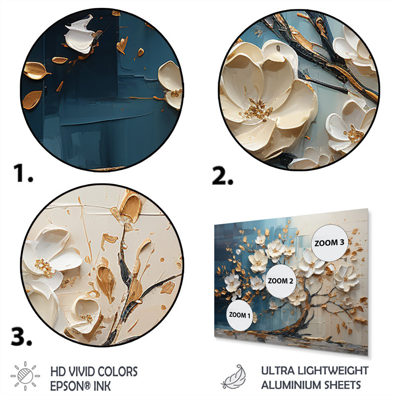 Blue And White Orchid Tree Golden Of Branches III - Tree Metal Wall Art, 30" H x 40" W x 1.5" D