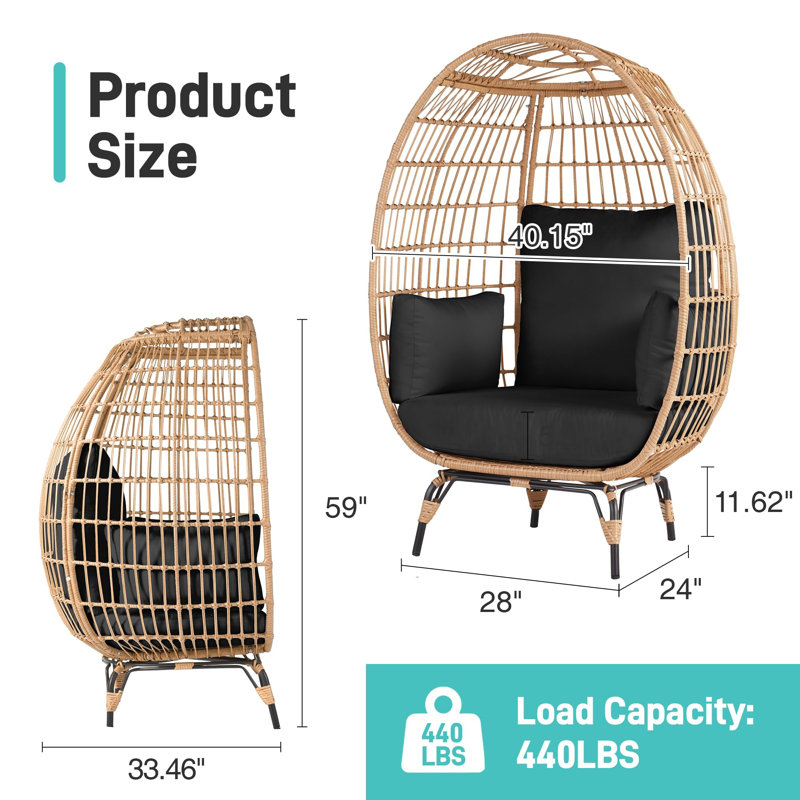 Chaises longues d'extérieur en osier pour l'intérieur et l'extérieur Rock-Solid avec 4 coussins épais, Noir, noir, noir, noir