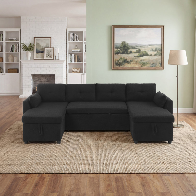 Canapé-lit modulaire moderne en U avec rangement, canapé-lit convertible de 107 po avec ports USB, tissu en peluche doux, méridiennes doubles et rangement dissimulé pour le salon