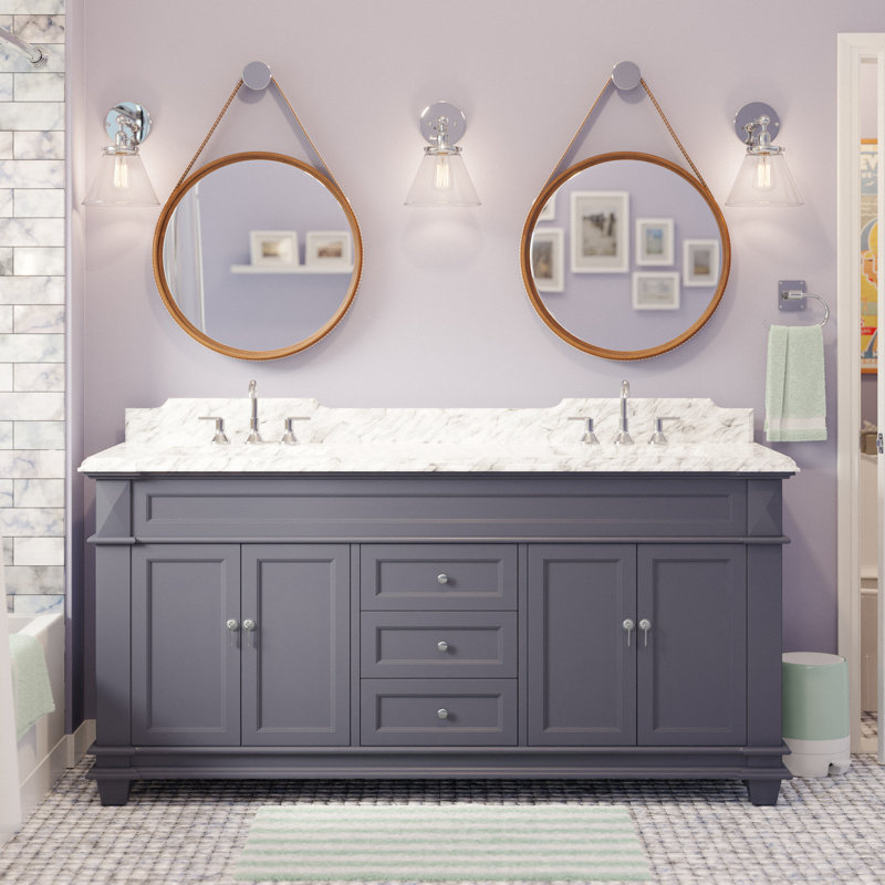 Ensa 72'' Double Bathroom Vanity with Top, Carrara Marble, Marine Gray