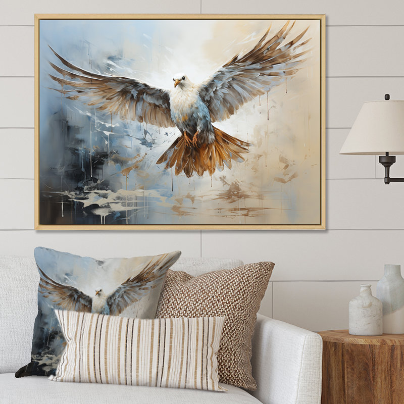 Cerulean Calm Graceful Dove I - impression, Cadre flottant blanc, H 12 po x l 20 po x P 1 po