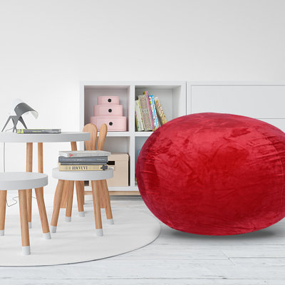Siège en velours rouge - fauteuil de 5 pi avec housse lavable, textile extensible, pour et pour adultes, sac à billes à mémoire de forme rembourré en mousse rembourrée