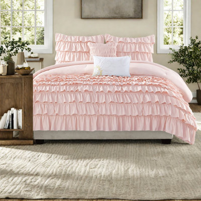 Ensembles de literie pour lit double en microfibre douce, volants en cascade pour la maison