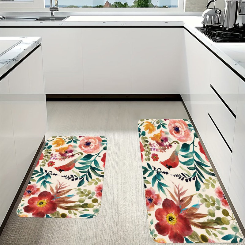 Cardinal Floral, 2 Pcs Non Slip Kitchen Mats