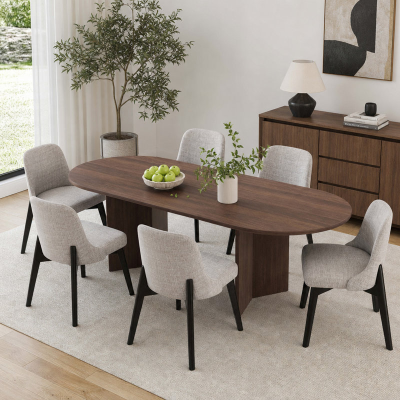 Tables de cuisine ovales en noyer de 79 po avec 6 chaises Daryl, 7 Pieces: Table, 6 Chairs