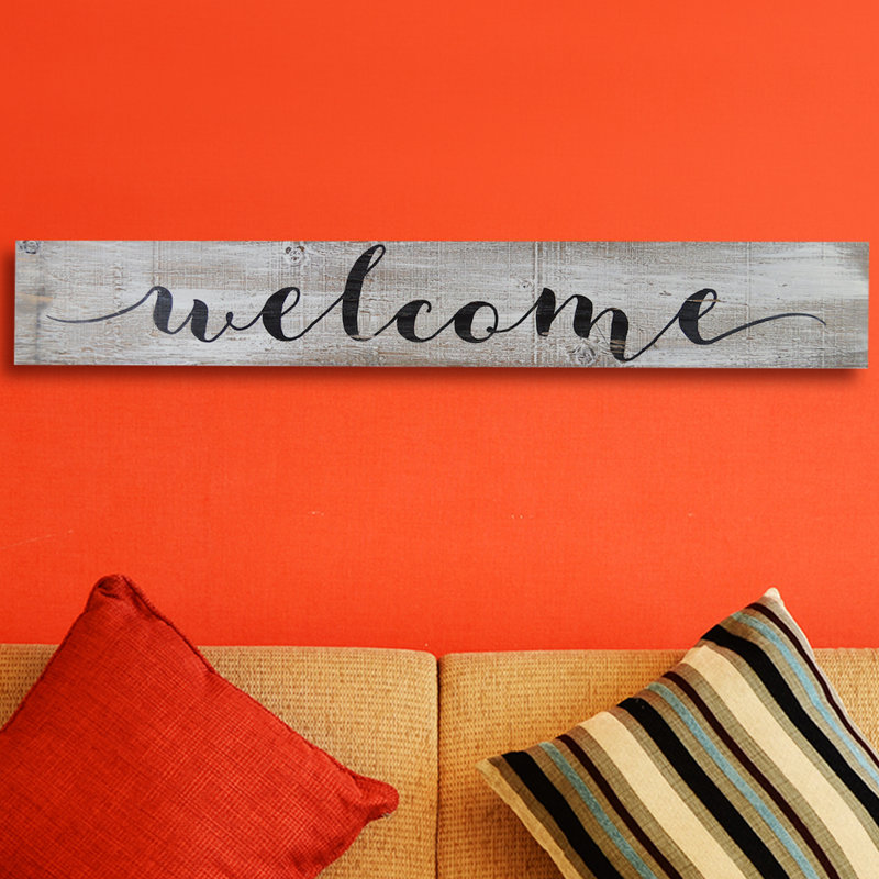 « welcome », art textuel sur bois manufacturé
