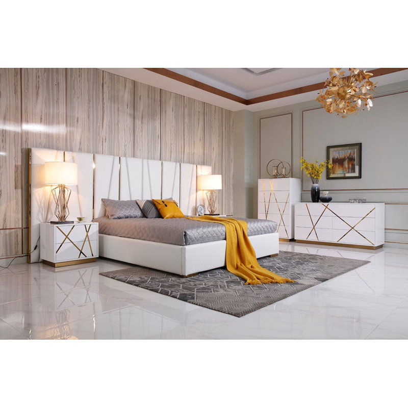 VIG Furniture Bretten Modern White & Gold Dresser | Wayfair