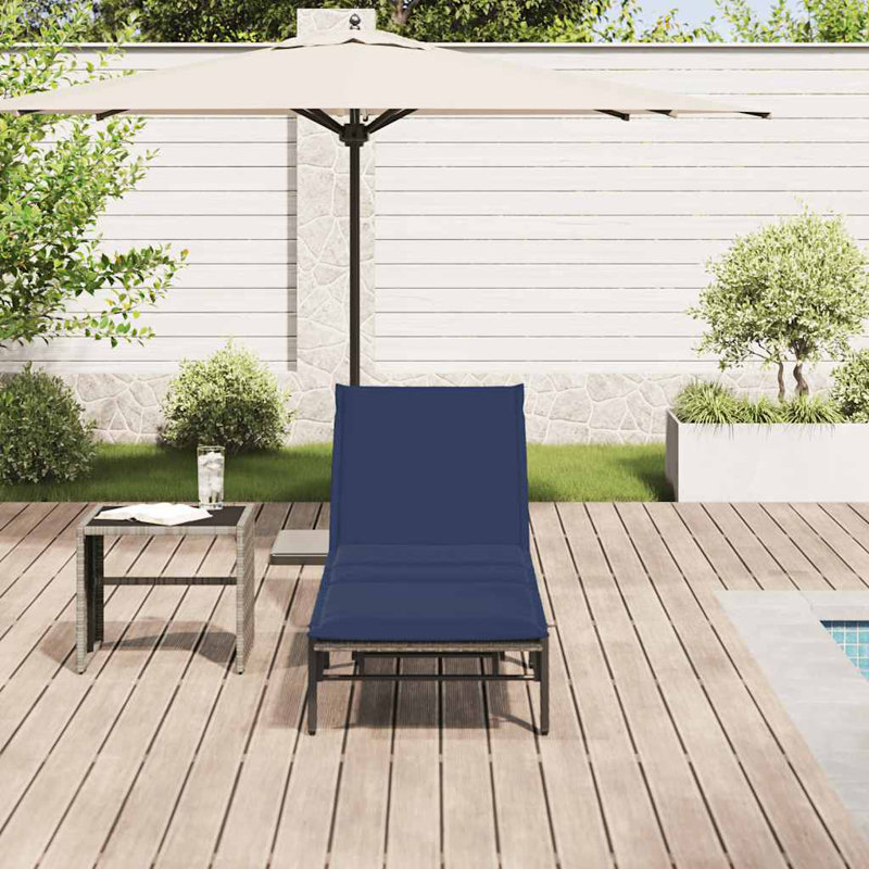  Bain de soleil gris, rotin PE bleu marine, acier thermolaqué standard, Gris, Marine
