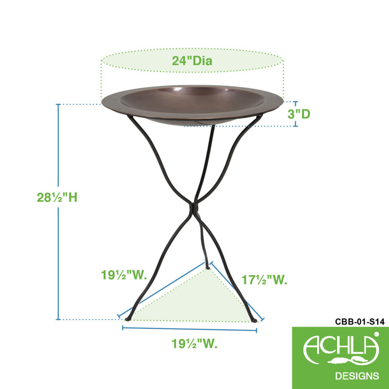 24" Antique Copper Birdbath with Wrought Iron Stand