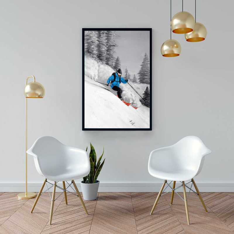 Man Skiing in Mountain - Gray Hobbies Framed Canvas Decor