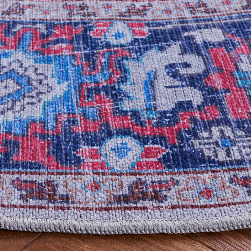 Ferrigno Oriental Cotton Red/Navy Area Rug, Round 6'7"