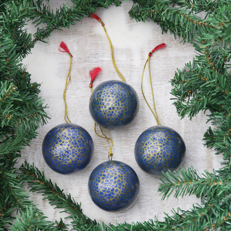 Ornement boule de papier mâché Kashmir Cheer