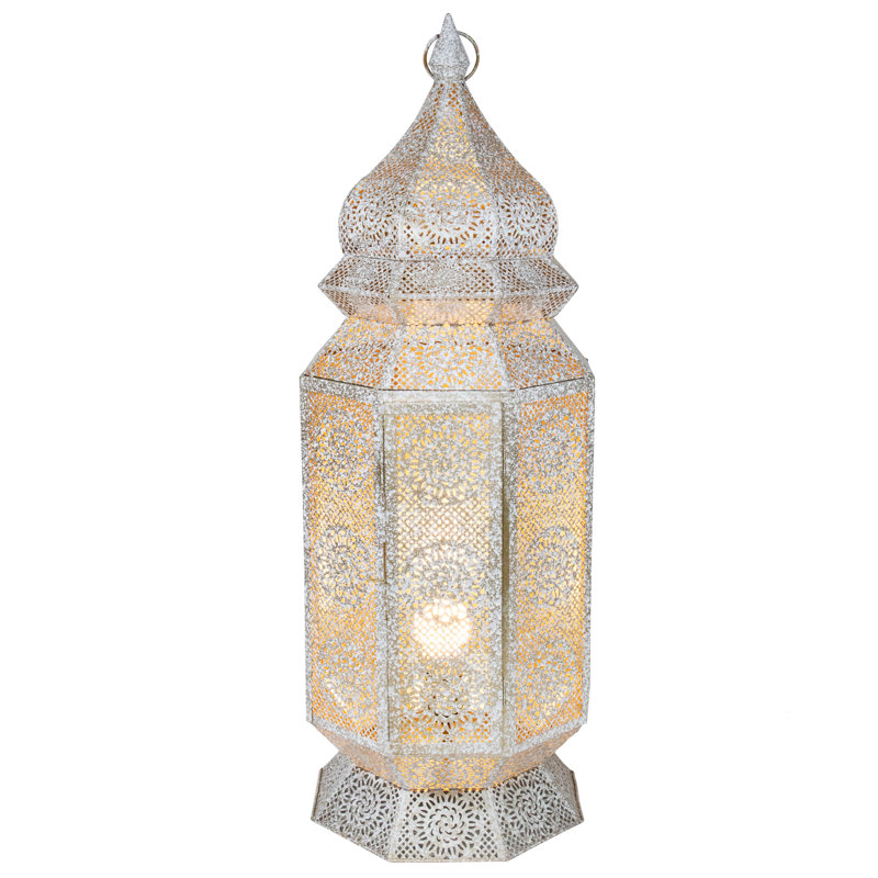 Lampe sur pied 29,5 "de style marocain, Blanc / or vieilli