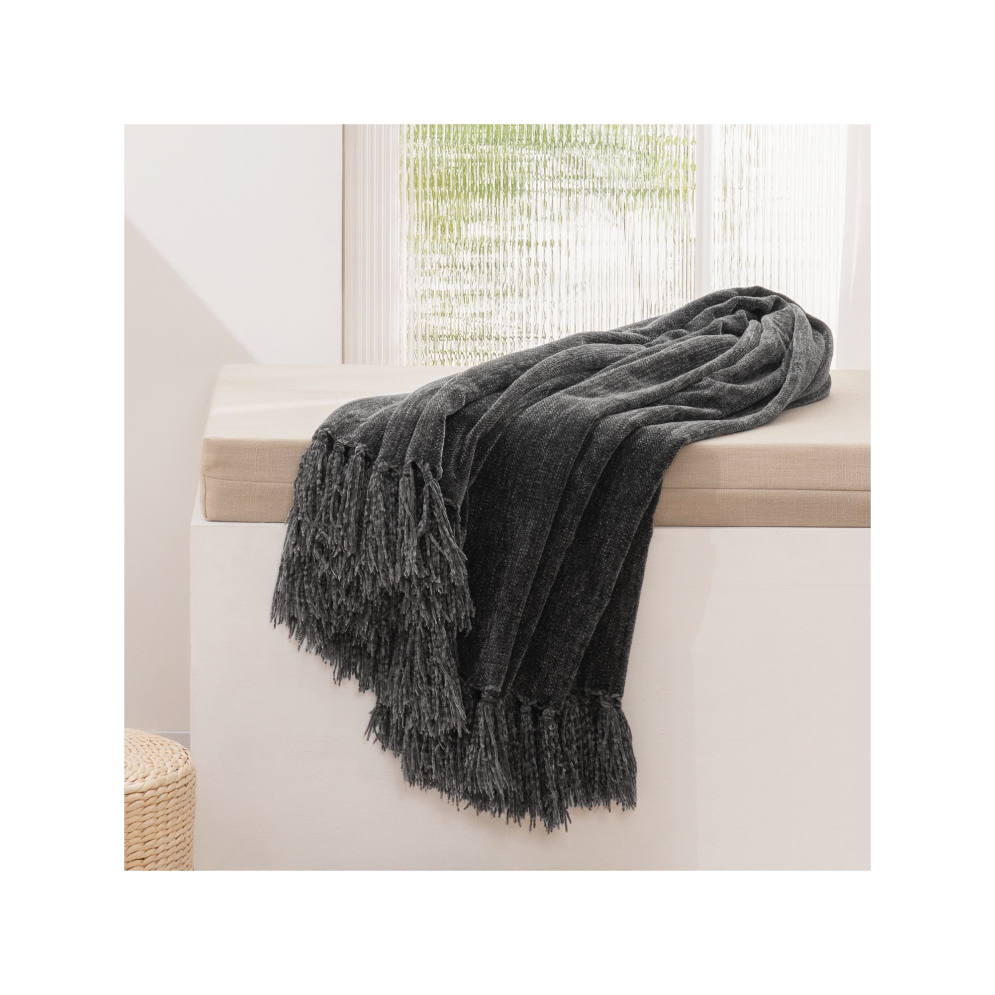 Soft Chenille Throw Blanket, 60" L x 50" W, Iron Black