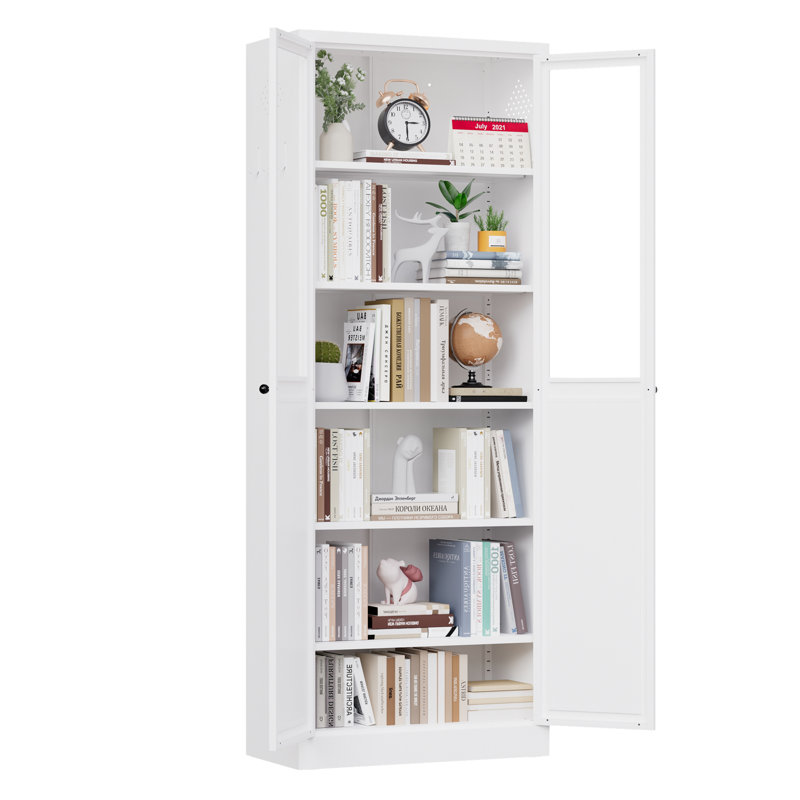 Armoire de cuisine 72 po en métal avec portes et tablettes, grand organisateur de rangement réglable robuste, armoire autoportante sans outil pour le salon, la salle de bain, blanc