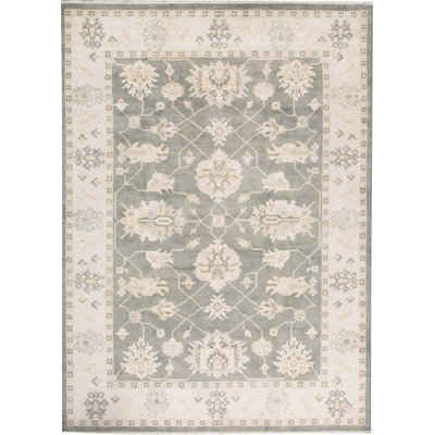 Tapis bleu et ivoire noué à la main de haute qualité
