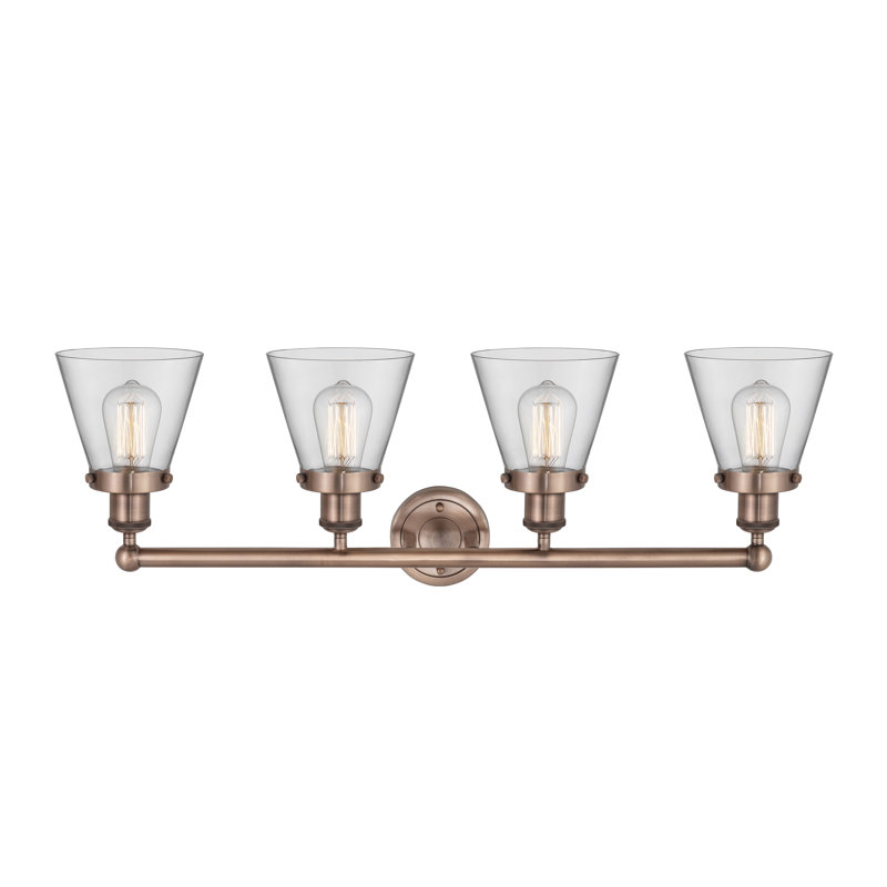 Éclairage pour meuble-lavabo de salle de bain 4 lumières Edison Cone, Clair, Cuivre antique