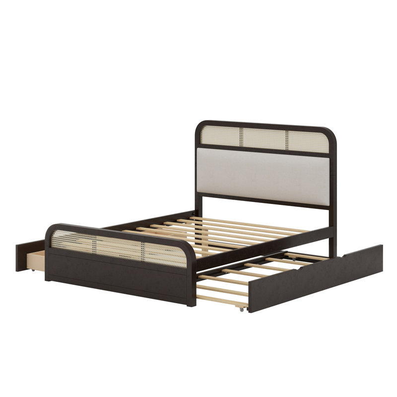 Lit plateforme avec lit gigogne et 2 tiroirs, Espresso