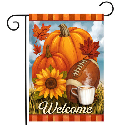 Drapeau de jardin « Bienvenue sur le terrain de football d'automne » 12x18