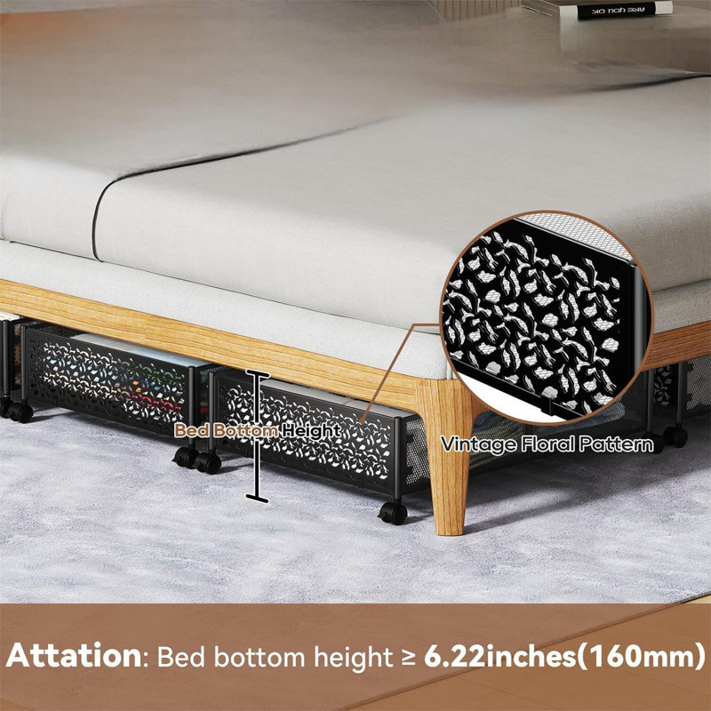 Under Bed Storage Containers With Wheels, Under Bed Shoe Storage Organizer Drawer, Tool-Free Assembly Metal Storage Containers For Bedroom Clothes Shoes Blankets -2PCK
