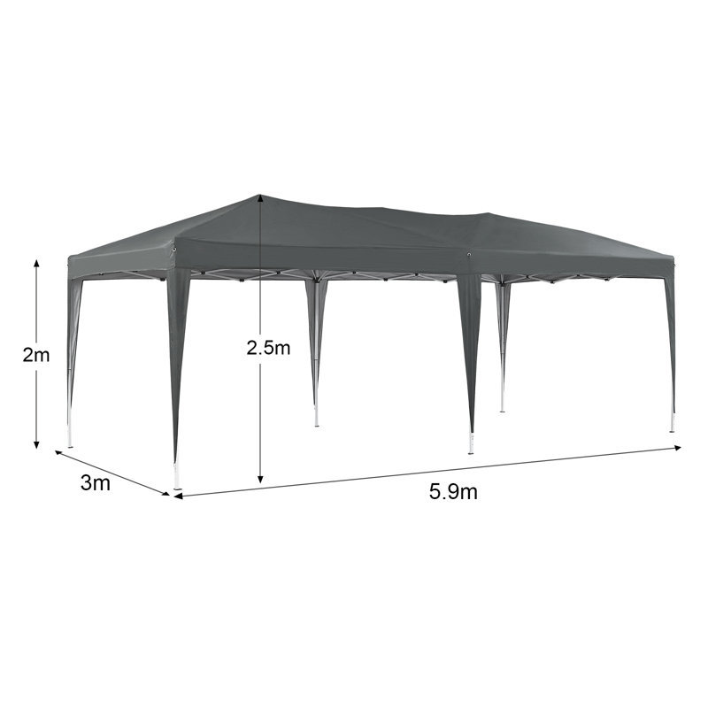 Azen 3m x 6m Metal Pop Up Gazebo, Grey